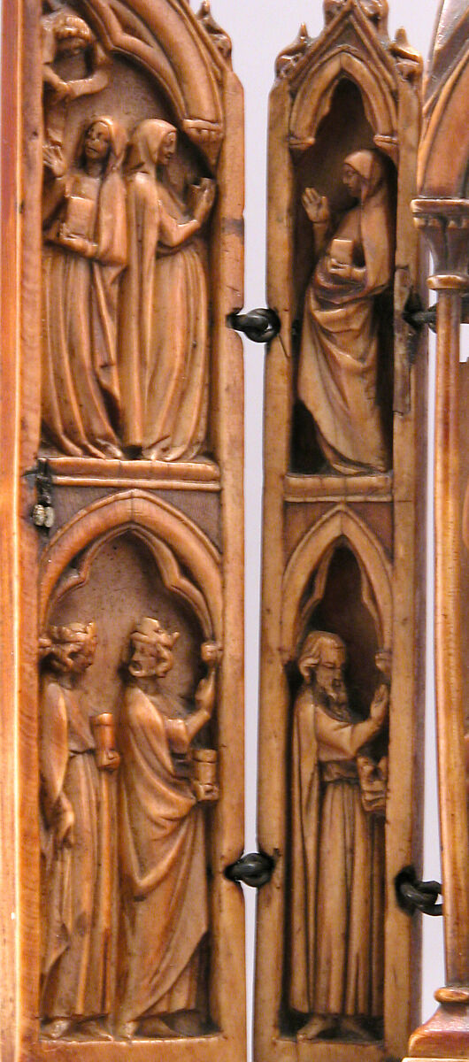 Folding Shrine with Virgin and Child, Elephant ivory with metal mounts, French