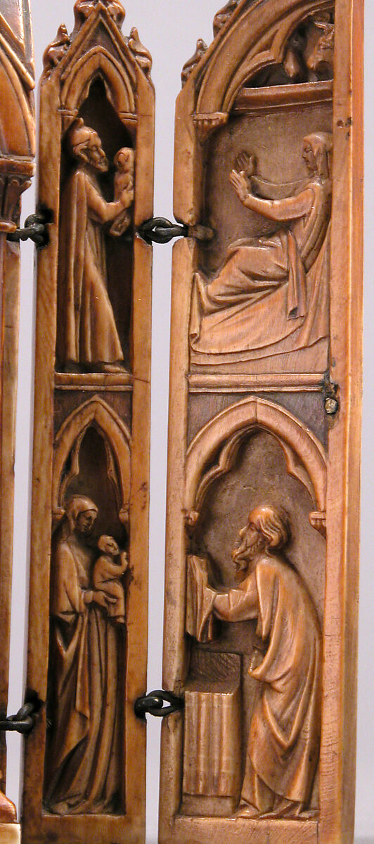 Folding Shrine with Virgin and Child, Elephant ivory with metal mounts, French