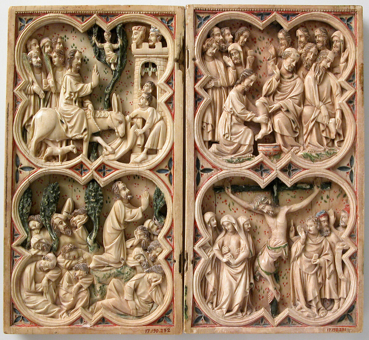 Painted Diptych, Elephant ivory with paint, French or North Spanish