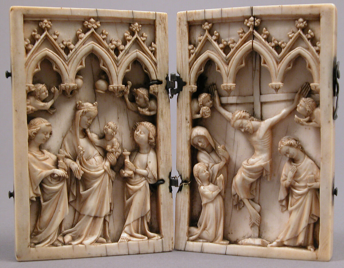 Diptych with Scenes from the Life of Christ, Elephant ivory with metal mounts, German 