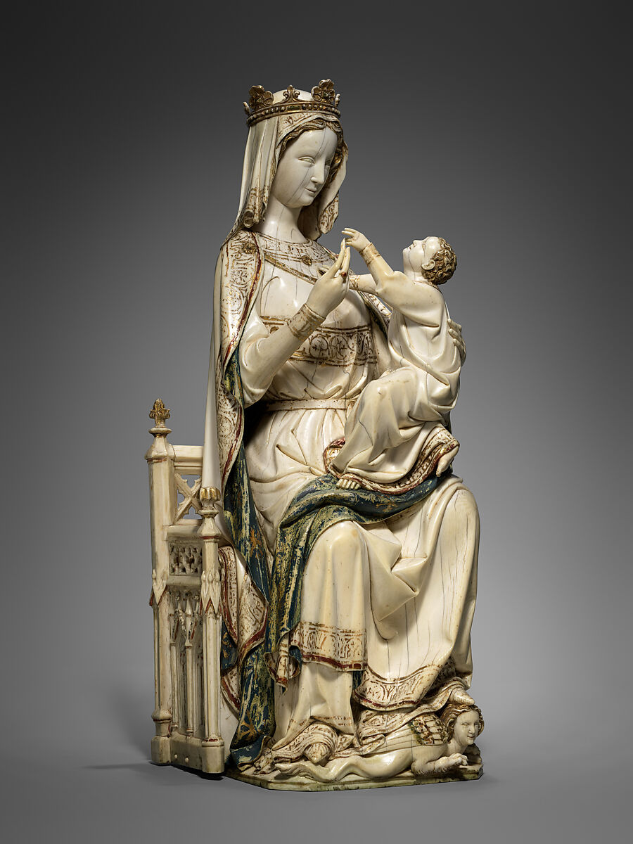 Virgin and Child, Elephant ivory with paint, French
