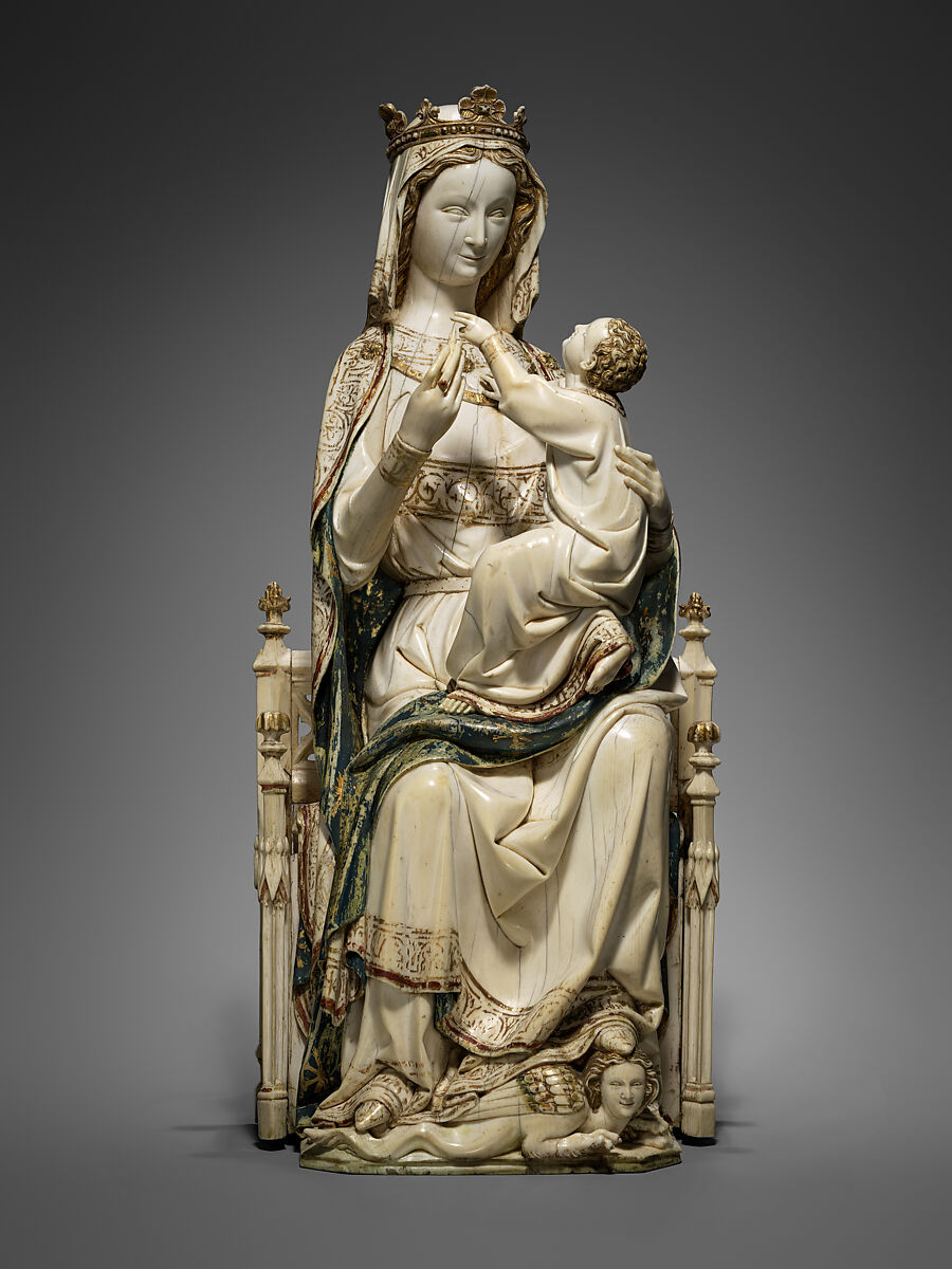Virgin and Child, Elephant ivory with paint, French 