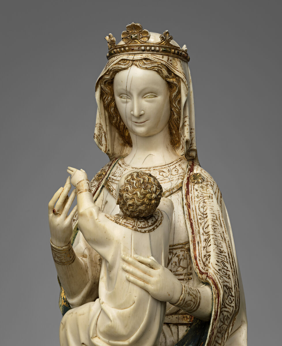 Virgin and Child, Elephant ivory with paint, French