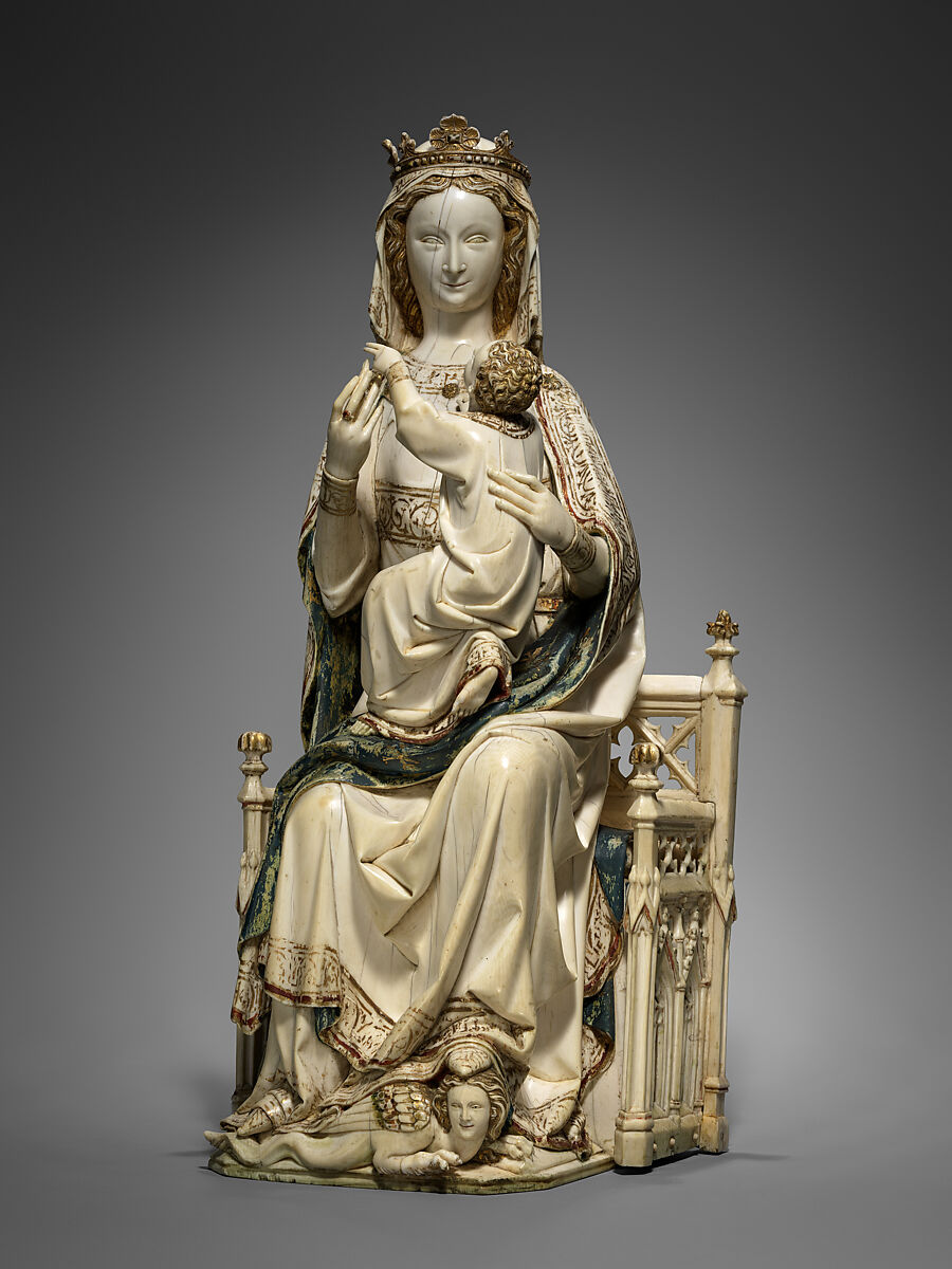 Virgin and Child, Elephant ivory with paint, French