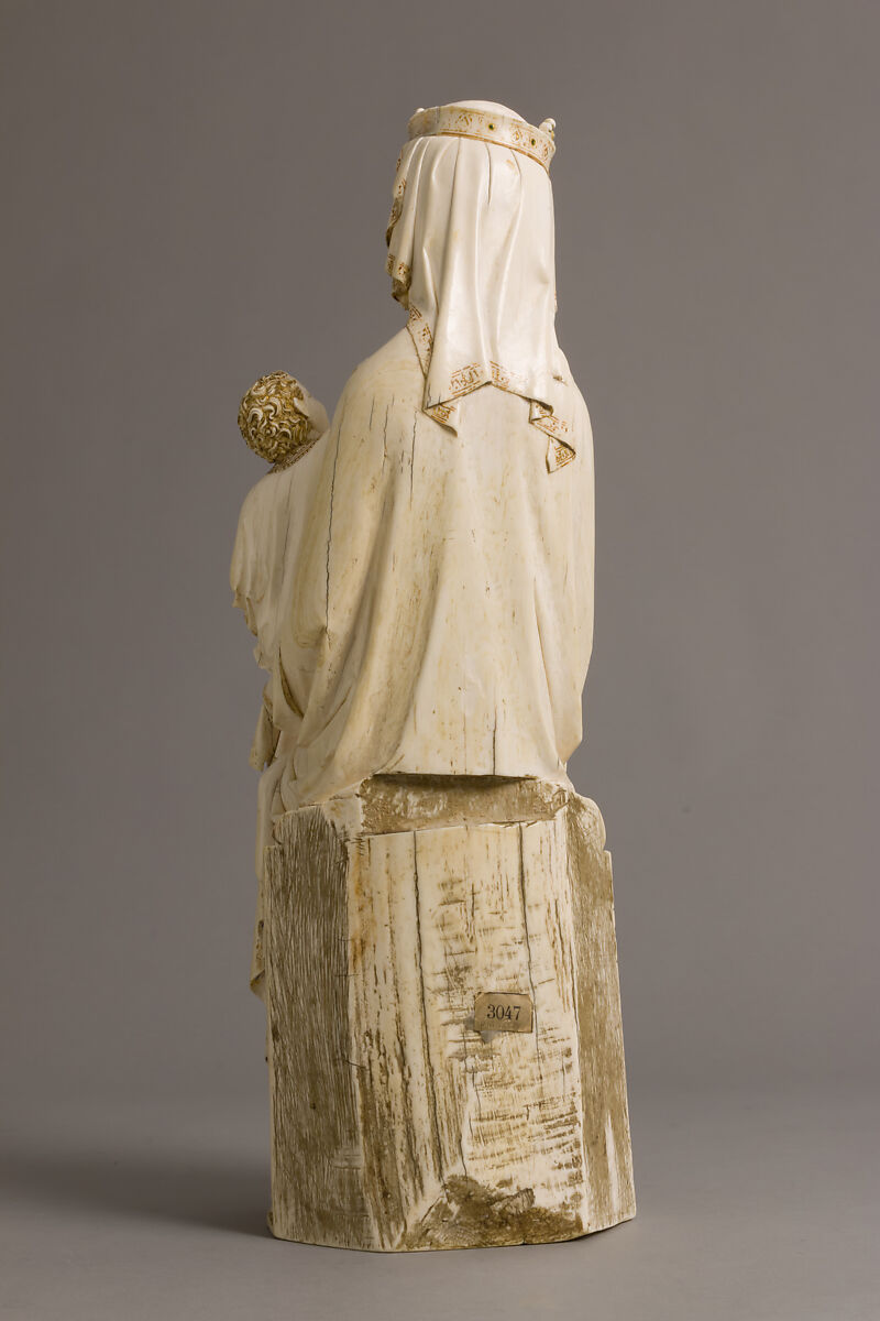Enthroned Virgin and Child, Elephant ivory with traces of paint and gilding, French