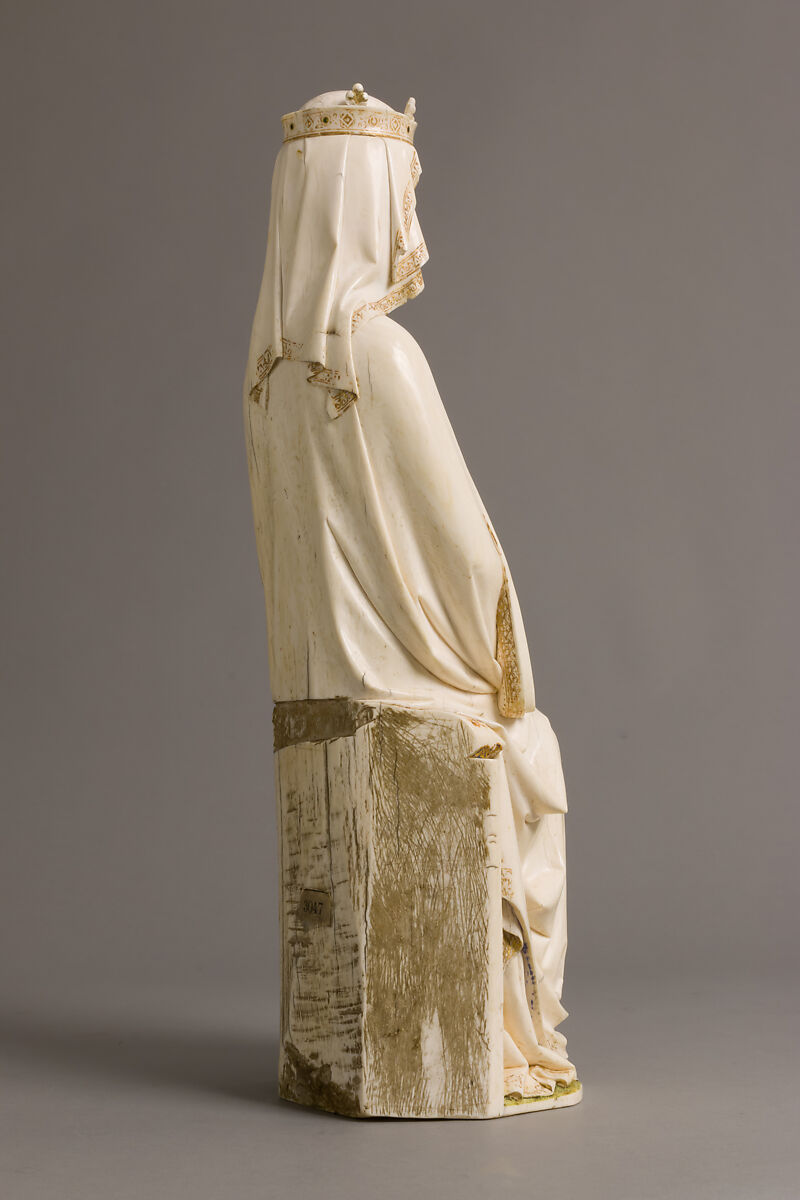 Enthroned Virgin and Child, Elephant ivory with traces of paint and gilding, French