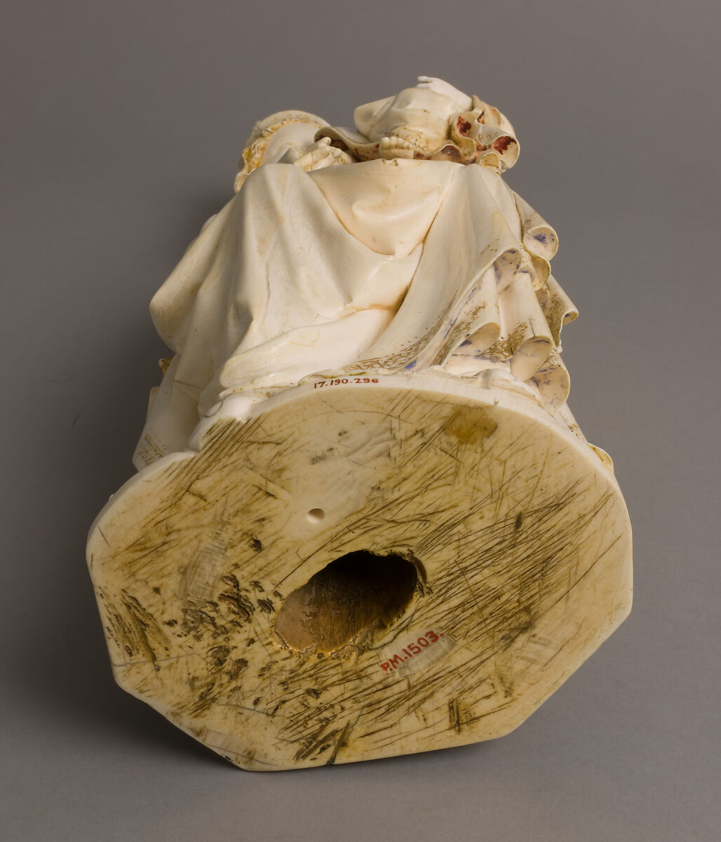 Enthroned Virgin and Child, Elephant ivory with traces of paint and gilding, French