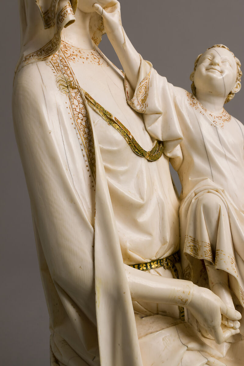 Enthroned Virgin and Child, Elephant ivory with traces of paint and gilding, French
