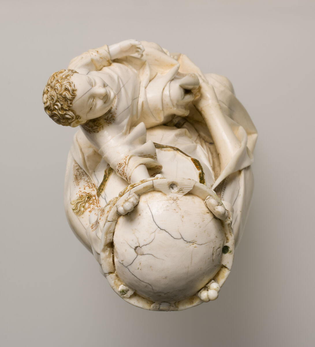 Enthroned Virgin and Child, Elephant ivory with traces of paint and gilding, French