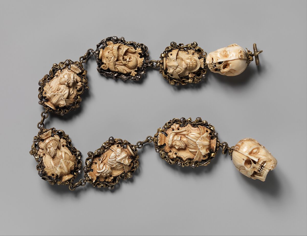 Rosary, Elephant ivory, silver, and partially gilded mounts, German