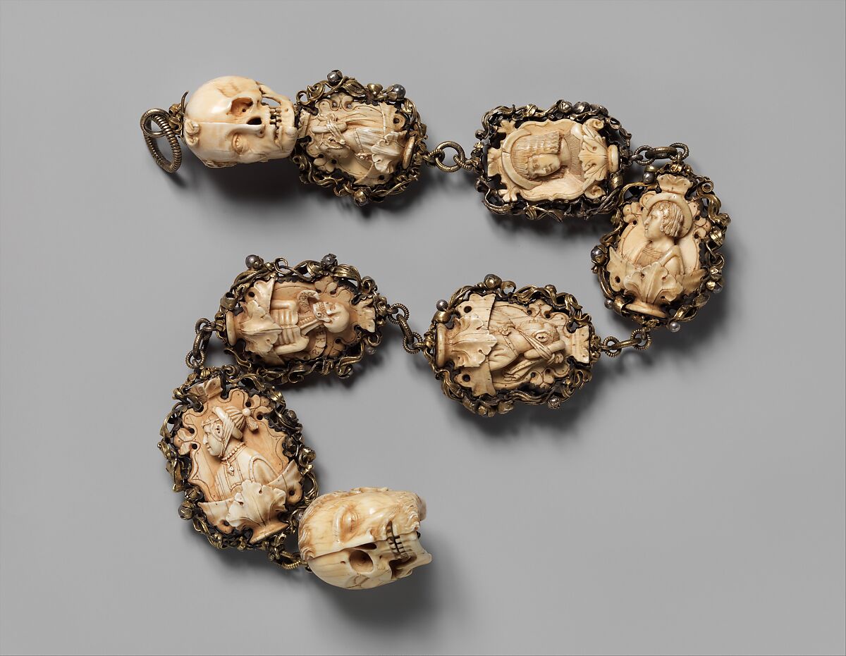 Rosary, Ivory, silver, and partially gilded mounts, German