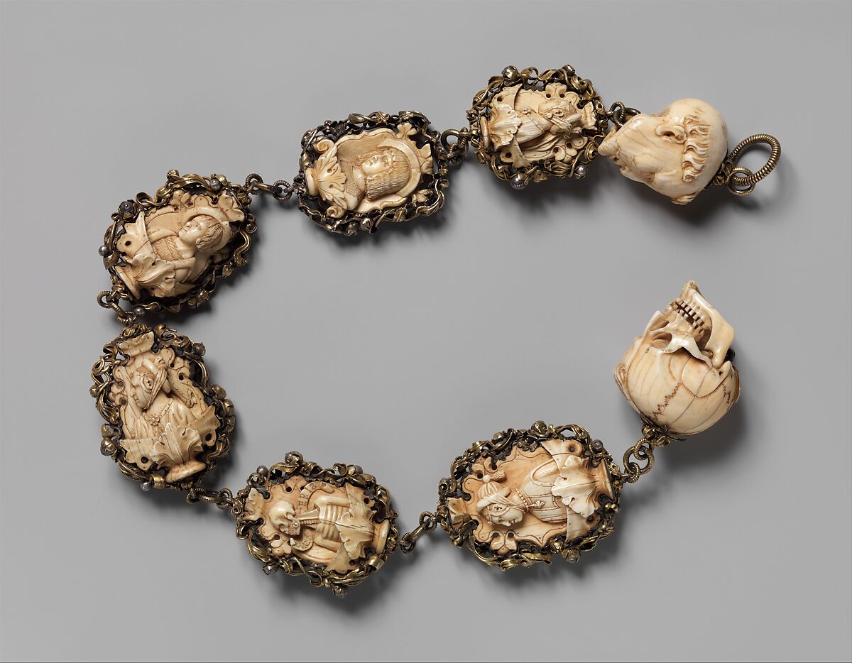 Rosary, Elephant ivory, silver, and partially gilded mounts, German