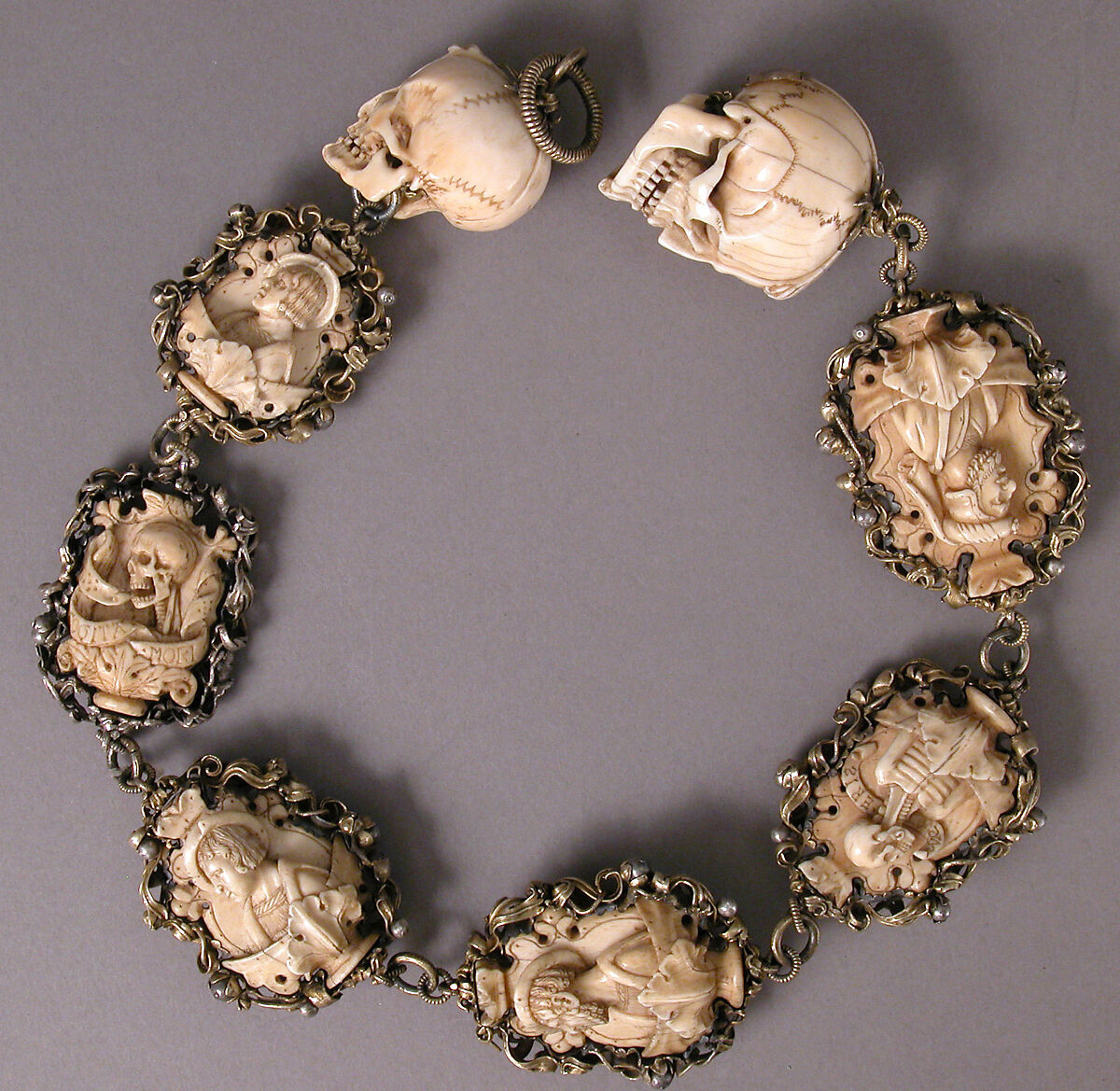 Rosary, Elephant ivory, silver, and partially gilded mounts, German