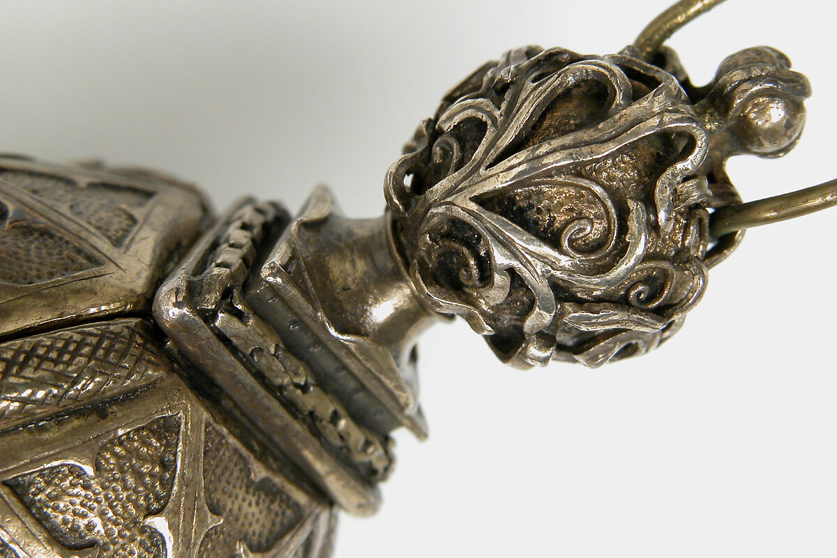 Pomander Bead from a Rosary or Devotional Pendant, Silver gilt, textile and silver thread tassel, French
