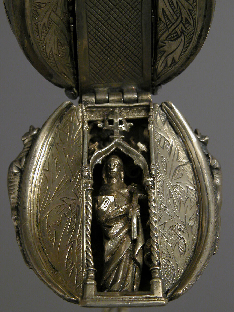 Pomander Bead from a Rosary or Devotional Pendant, Silver gilt, textile and silver thread tassel, French