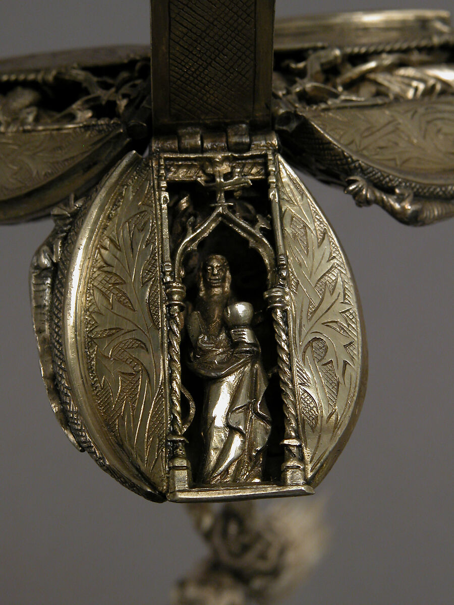 Pomander Bead from a Rosary or Devotional Pendant, Silver gilt, textile and silver thread tassel, French