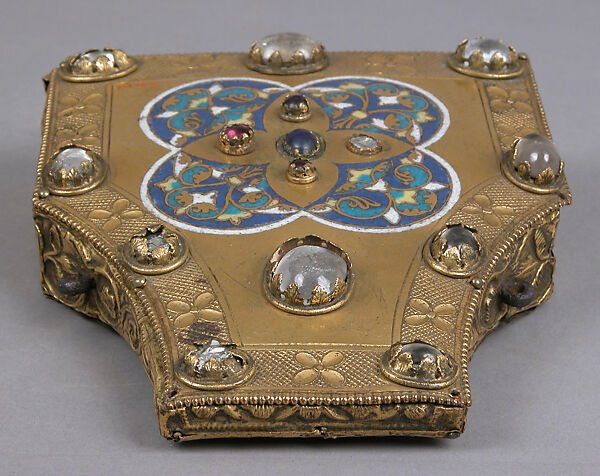 Portable Reliquary, Champlevé enamel, copper-gilt, glass and/or crystal cabochons, European