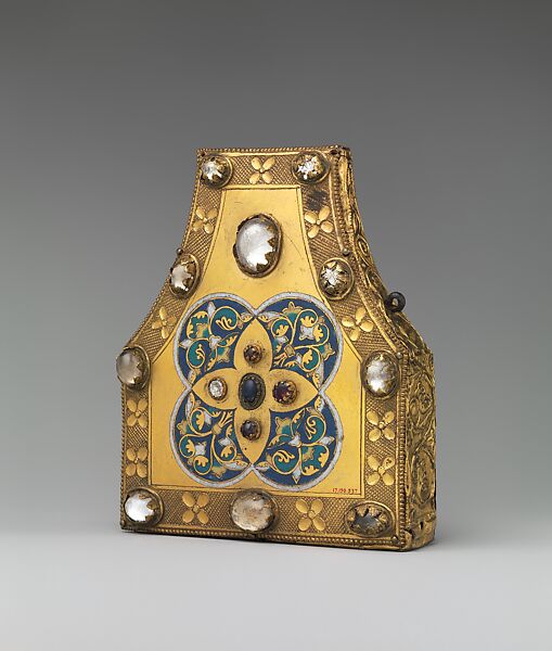 Portable Reliquary, Champlevé enamel, copper-gilt, glass and/or crystal cabochons, European