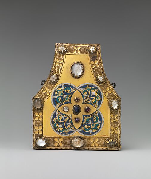 Portable Reliquary, Champlevé enamel, copper-gilt, glass and/or crystal cabochons, European