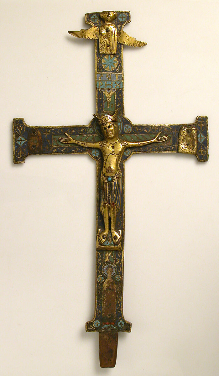 Crucifix, Champlevé enamel, copper-gilt, French 