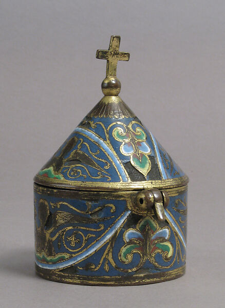 Pyx, Champlevé enamel, copper-gilt, French 