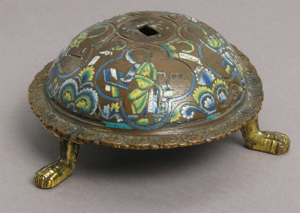 Base of an Altar Cross with the Four Evangelists and Their Symbols, Champlevé enamel, copper-gilt, South Netherlandish