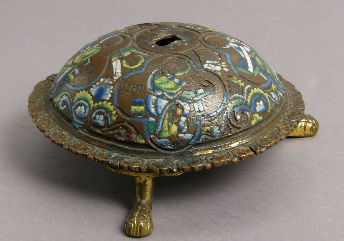 Base of an Altar Cross with the Four Evangelists and Their Symbols, Champlevé enamel, copper-gilt, South Netherlandish