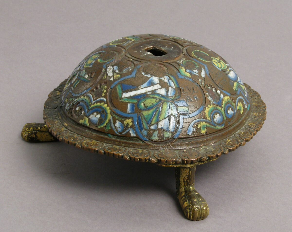Base of an Altar Cross with the Four Evangelists and Their Symbols, Champlevé enamel, copper-gilt, South Netherlandish