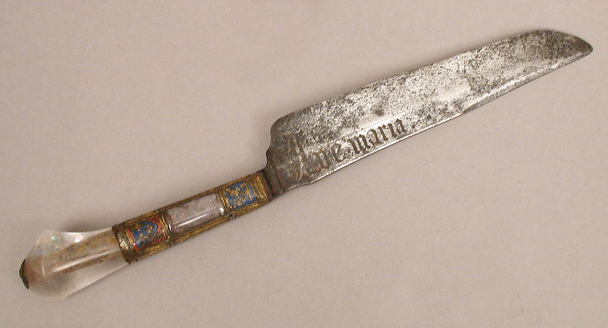 Knife, Steel blade, crystal handle, copper-gilt mountings, French or Spanish 