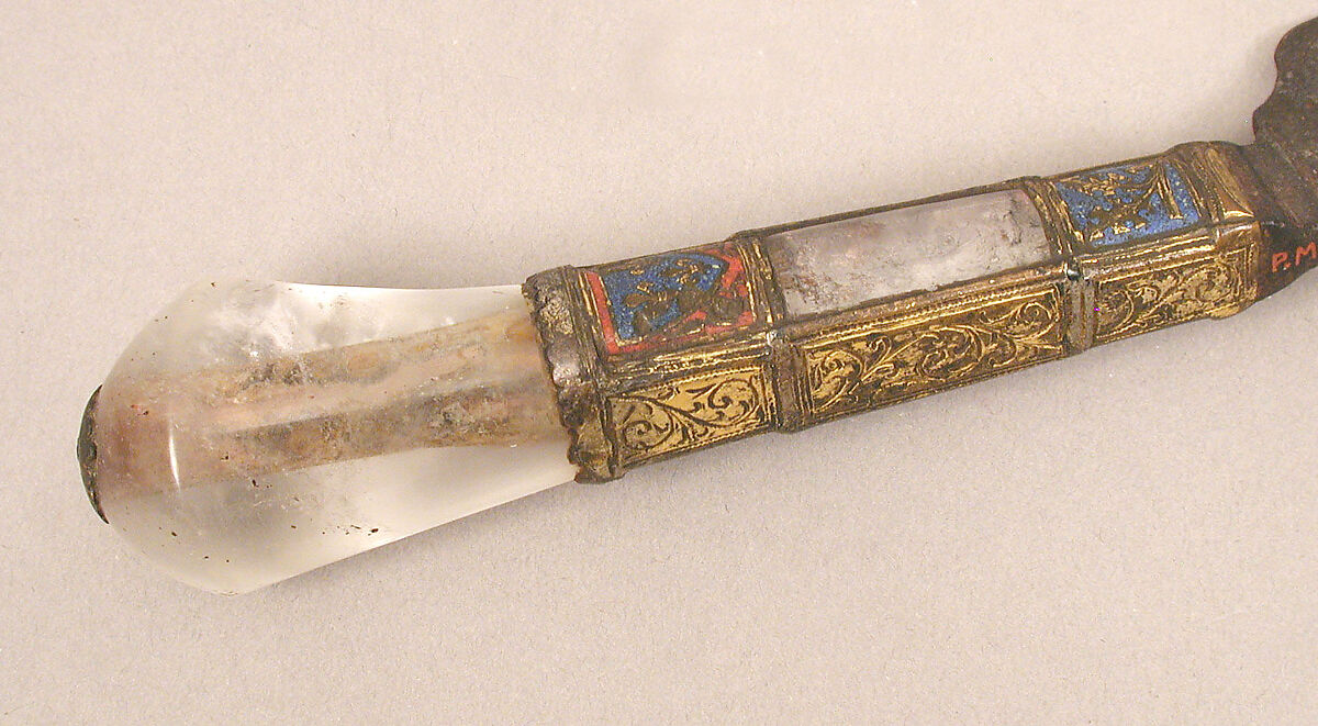 Knife, Steel blade, crystal handle, copper-gilt mountings, French or Spanish