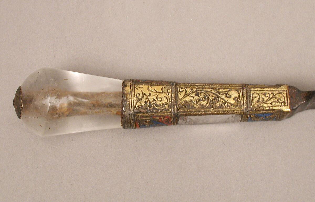 Knife, Steel blade, crystal handle, copper-gilt mountings, French or Spanish