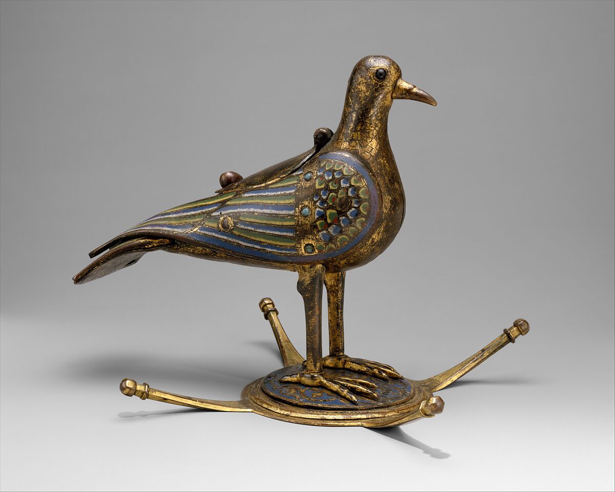 Eucharistic Dove, Gilded copper with champlevé enamel, French