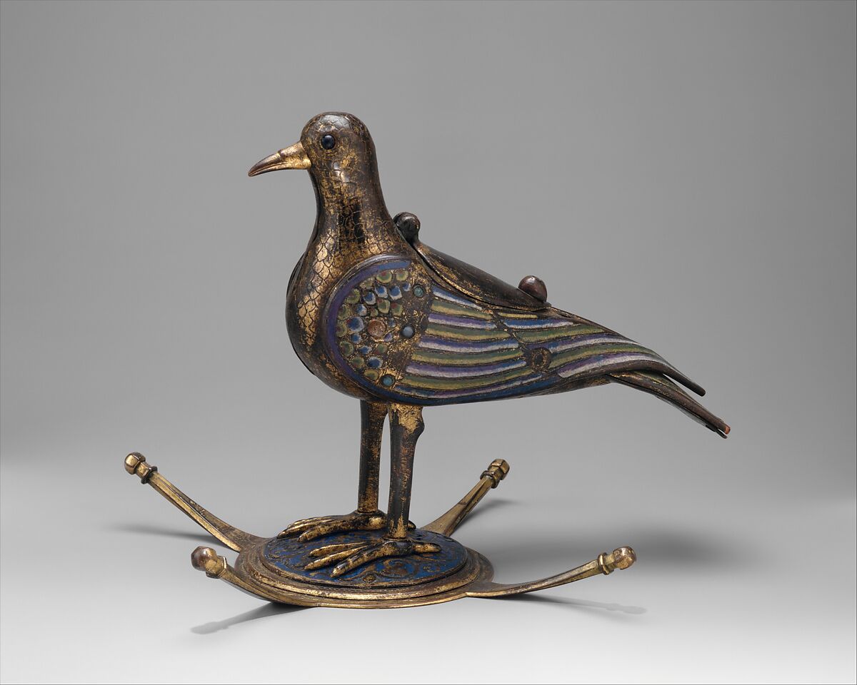 Eucharistic Dove, Gilded copper with champlevé enamel, French 