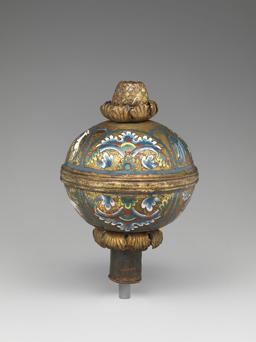 Spherical knop, Champlevé enamel and gilded copper, German