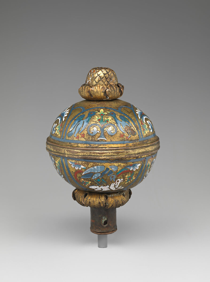 Spherical knop, Champlevé enamel and gilded copper, German