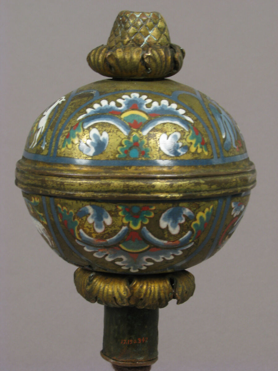 Spherical knop, Champlevé enamel and gilded copper, German