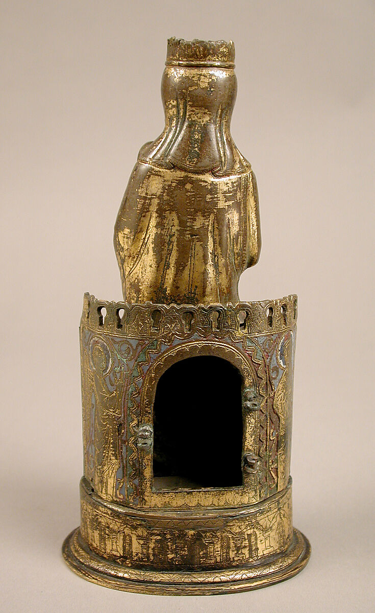 Virgin and Child, Copper-gilt, champlevé enamel, glass bead, French