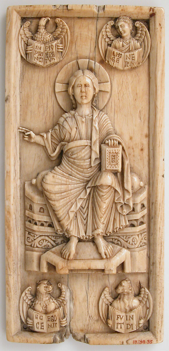 Book Cover Plaque with Christ in Majesty and the Symbols of the Four Evangelists, Elephant ivory, German 