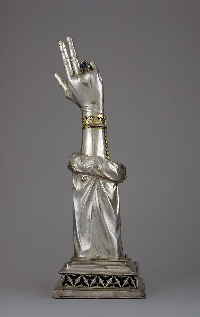 Reliquary Arm of St. Valentine, Silver, partial gilt, sapphire, Swiss 