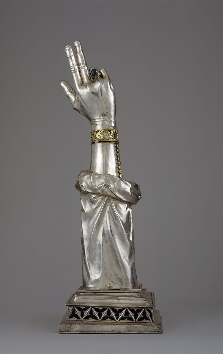 Reliquary Arm of St. Valentine, Silver, partial gilt, sapphire, Swiss