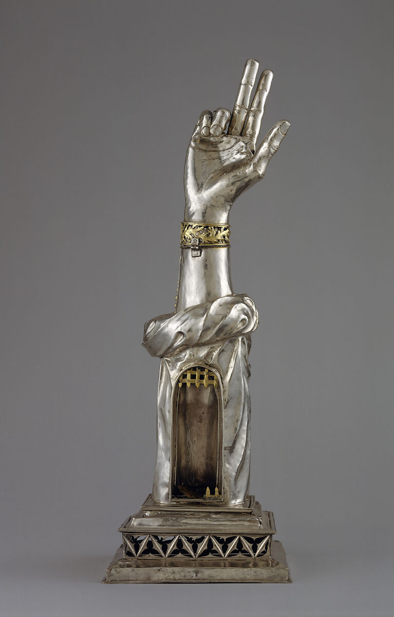 Reliquary Arm of St. Valentine, Silver, partial gilt, sapphire, Swiss