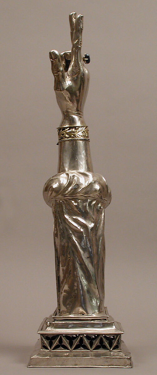 Reliquary Arm of St. Valentine, Silver, partial gilt, sapphire, Swiss