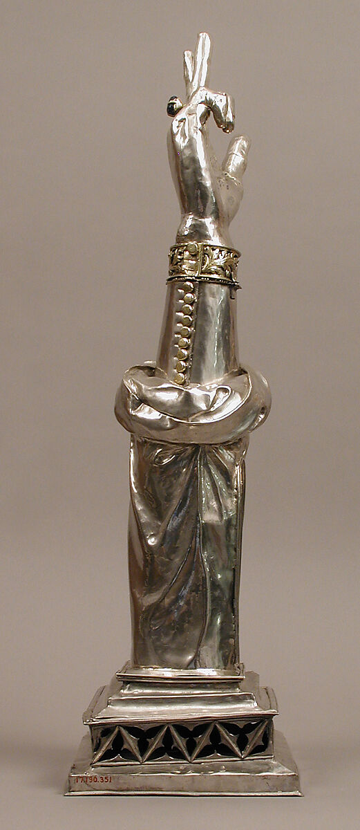 Reliquary Arm of St. Valentine, Silver, partial gilt, sapphire, Swiss