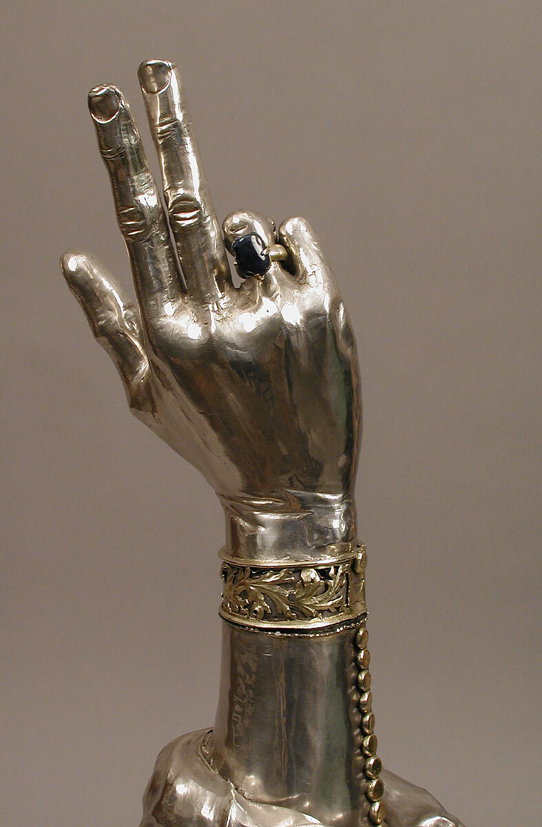 Reliquary Arm of St. Valentine, Silver, partial gilt, sapphire, Swiss