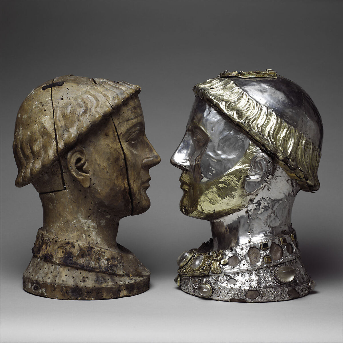 Reliquary Bust of Saint Yrieix, Silver and gilded silver with rock crystal, gems, and glass, French