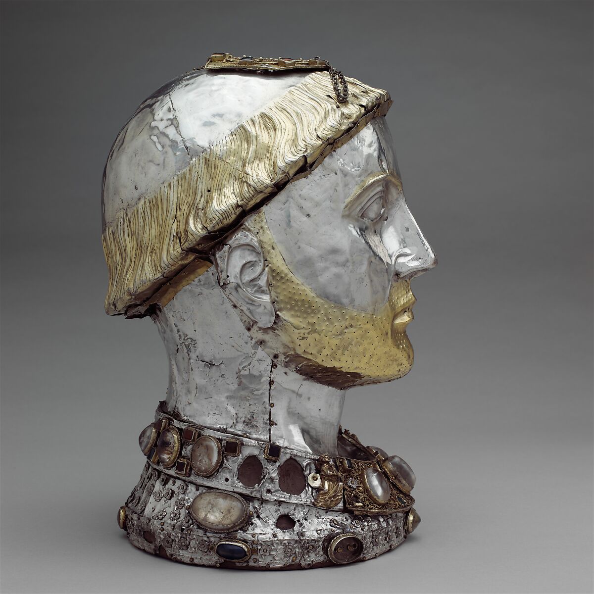 Reliquary Bust of Saint Yrieix, Silver and gilded silver with rock crystal, gems, and glass, French