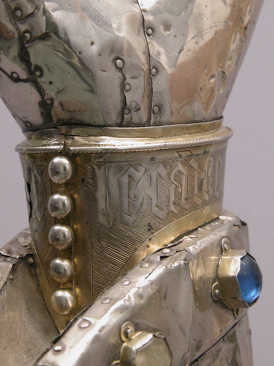Arm Reliquary, Silver, silver-gilt, glass and rock crystal cabochons over wood core, French