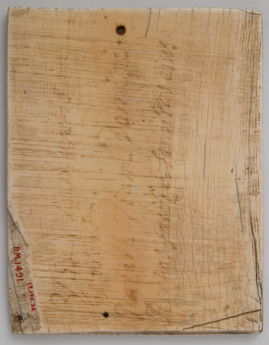 Evangelist Saint Mark writing the Gospel with his symbol, the Lion, holding a scroll, Elephant ivory, German