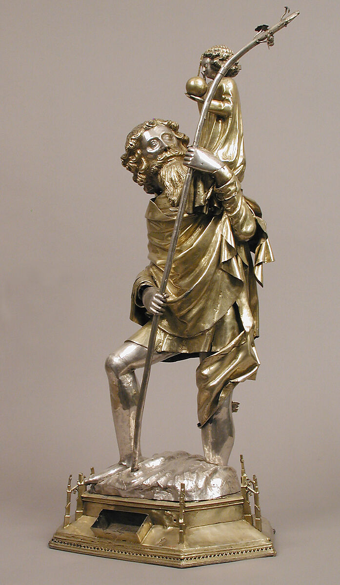 Reliquary Statuette of Saint Christopher, Silver, silver-gilt, French