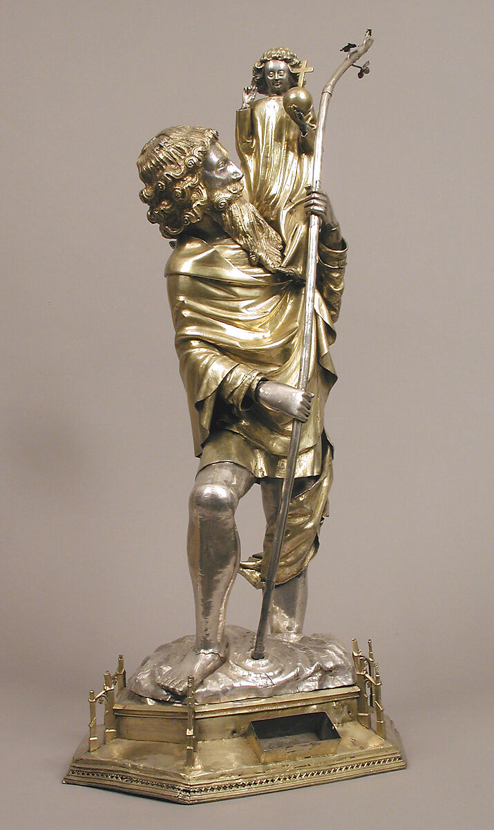 Reliquary Statuette of Saint Christopher, Silver, silver-gilt, French